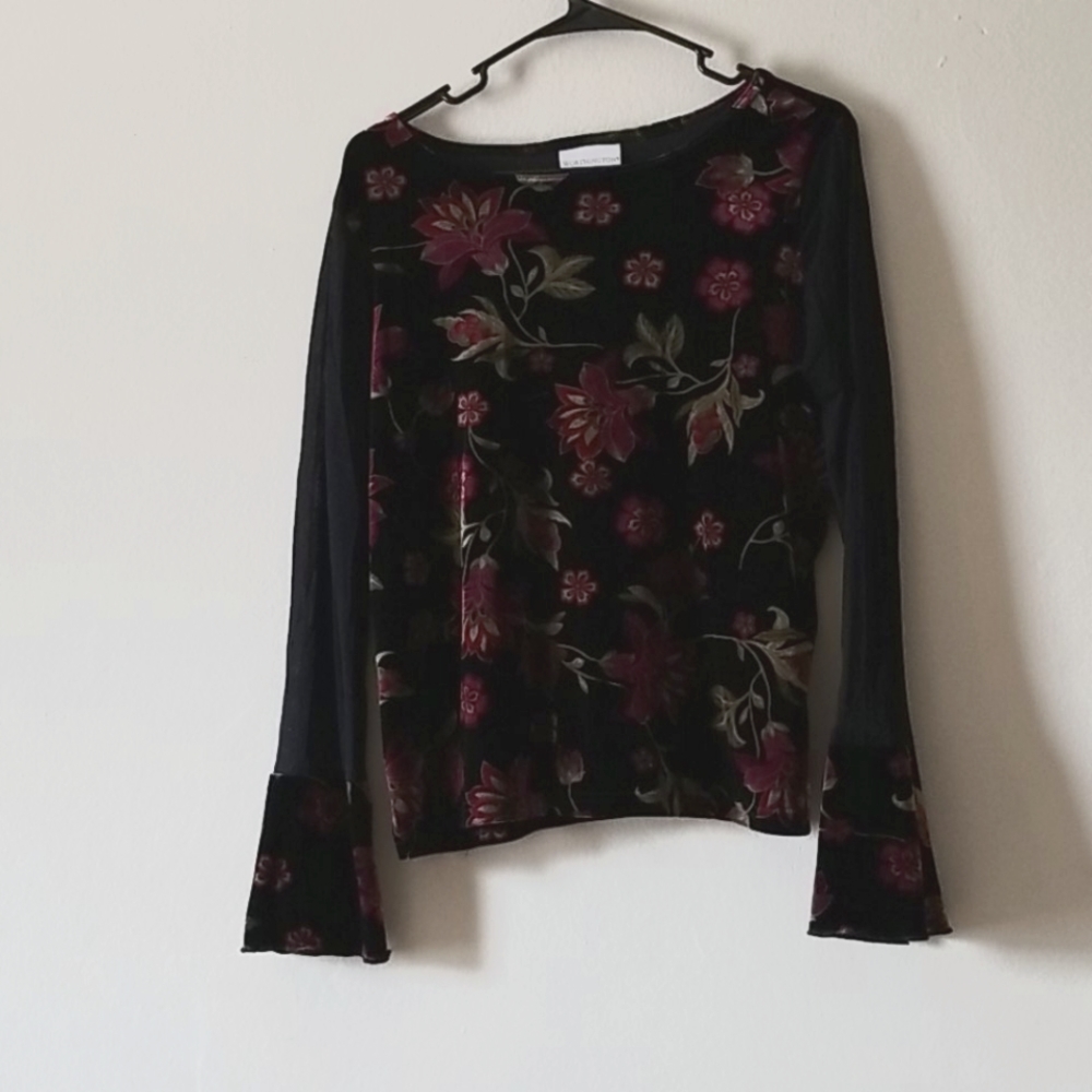 Mesh long sleeve velvet top